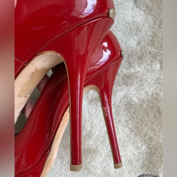 Christian DIOR Red Patent Leather Peep Toe Platform Heels Pumps - Picture 5 of 16